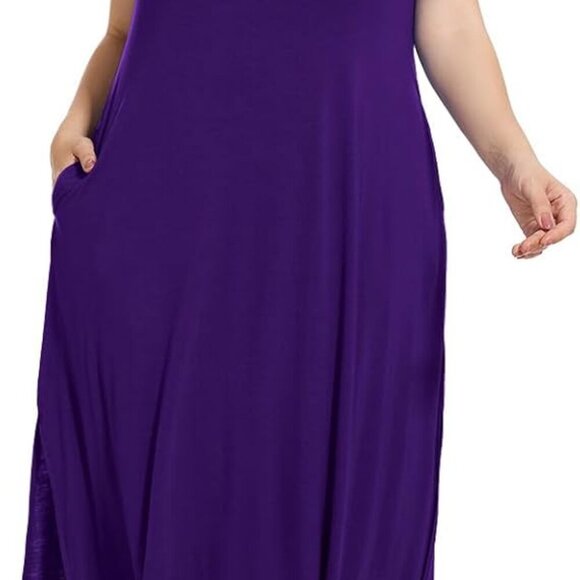 Plus Size Maxi Dress Rayon Spandex Sleeveless Casual Summer for Curvy Women - Picture 2 of 6